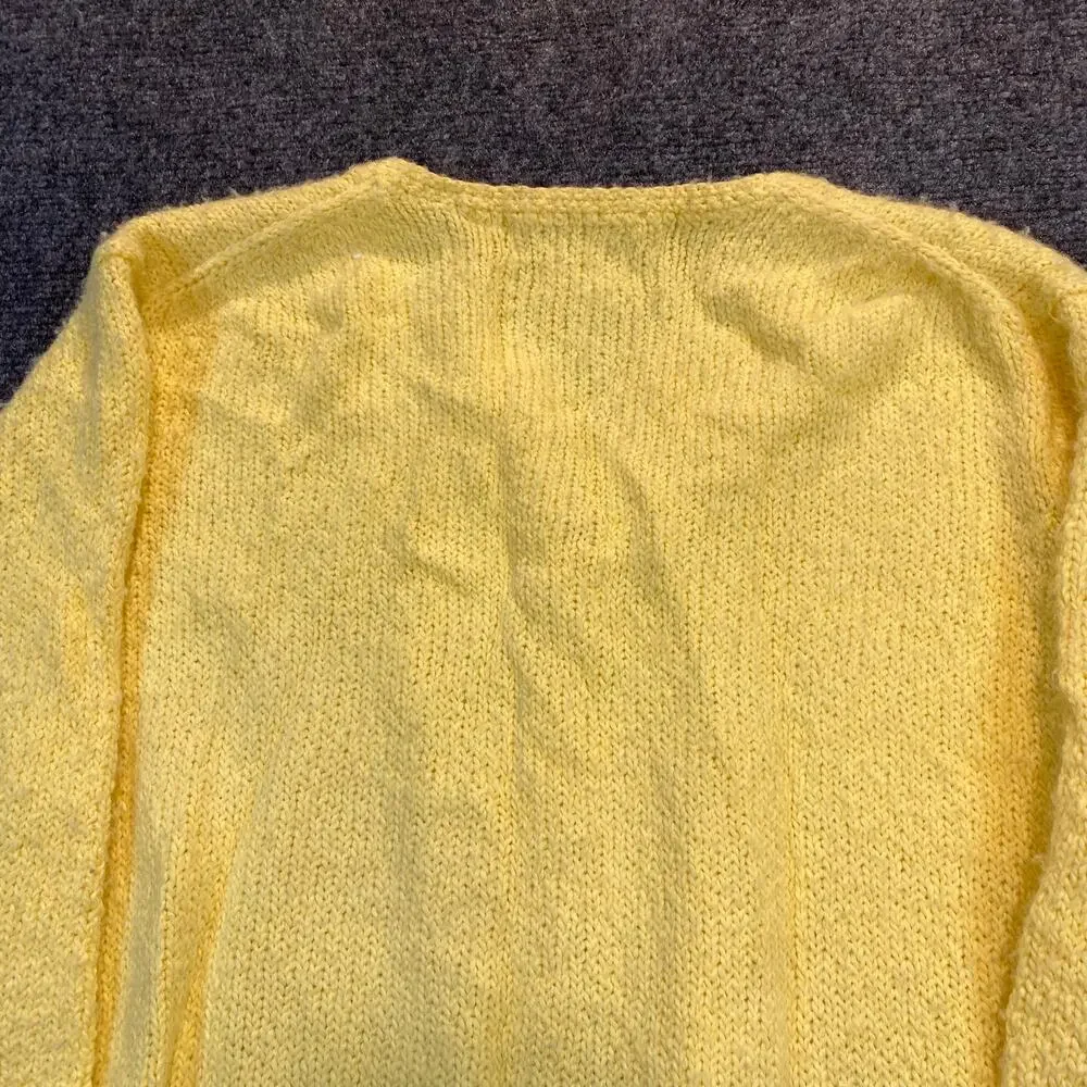 Vintage Appleseeds Womens XL Hand Loomed Yellow Acrylic Granny Cardigan Sweater - Picture 6 of 7